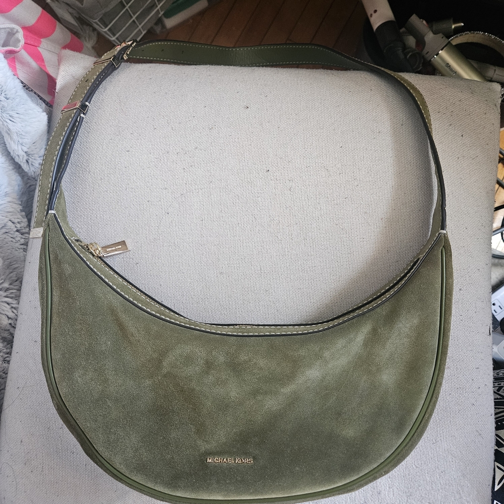 Michael Kors Olive Green Suede Shoulder Hobo